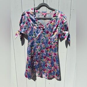 Sugar Thrillz Satin Pink Floral Mini Dress Medium